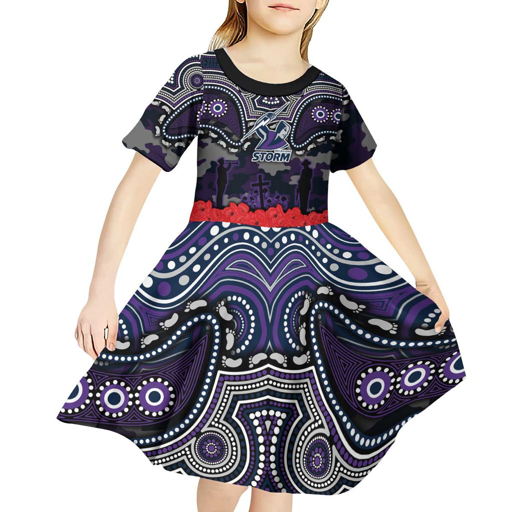 ANZAC Day Melbourne Storm Kid Short Sleeve Dress Military Memorial Aboriginal Indigenous Art
