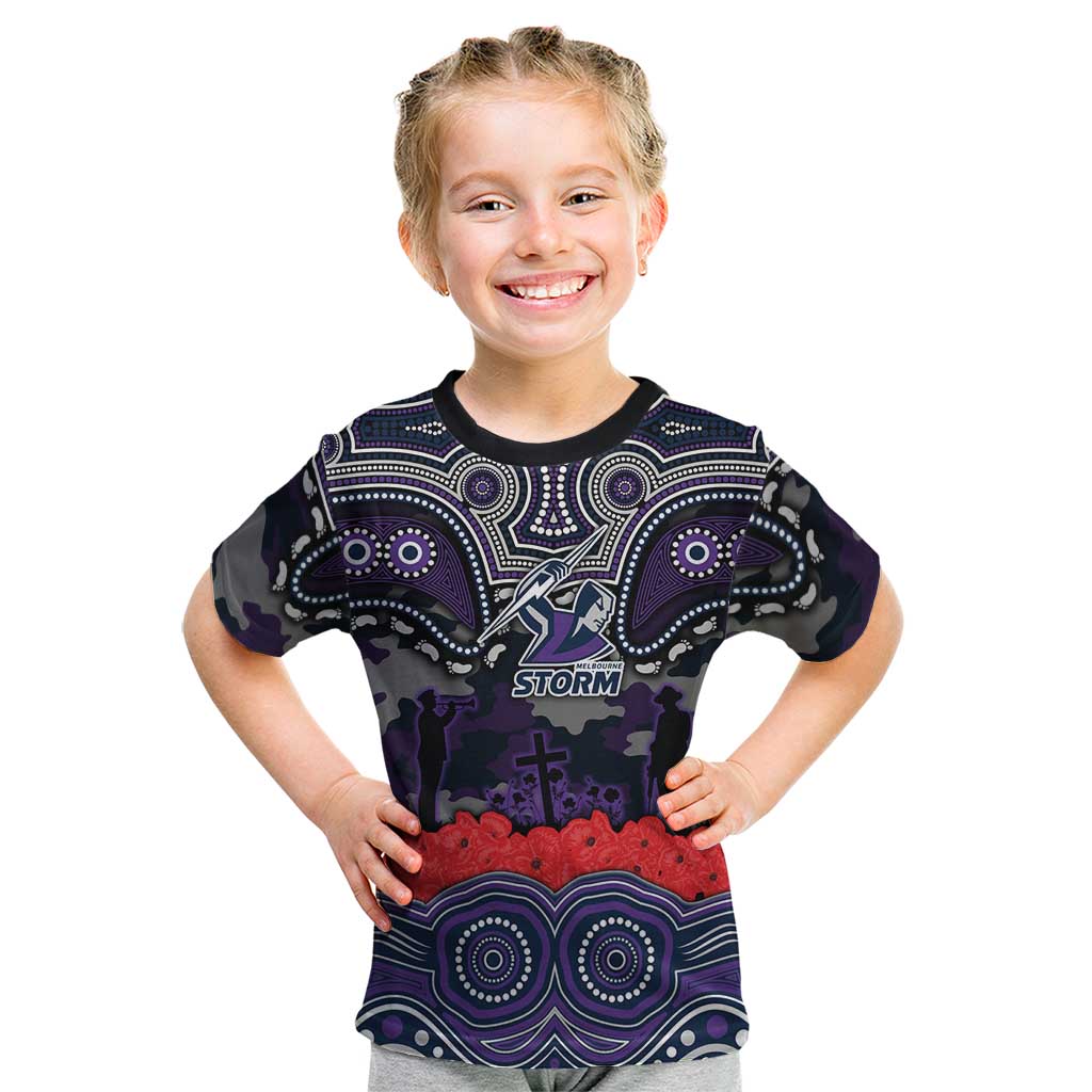 ANZAC Day Melbourne Storm Kid T Shirt Military Memorial Aboriginal Indigenous Art