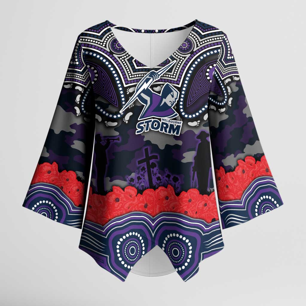 ANZAC Day Melbourne Storm Kimono Sleeve Blouse Military Memorial Aboriginal Indigenous Art