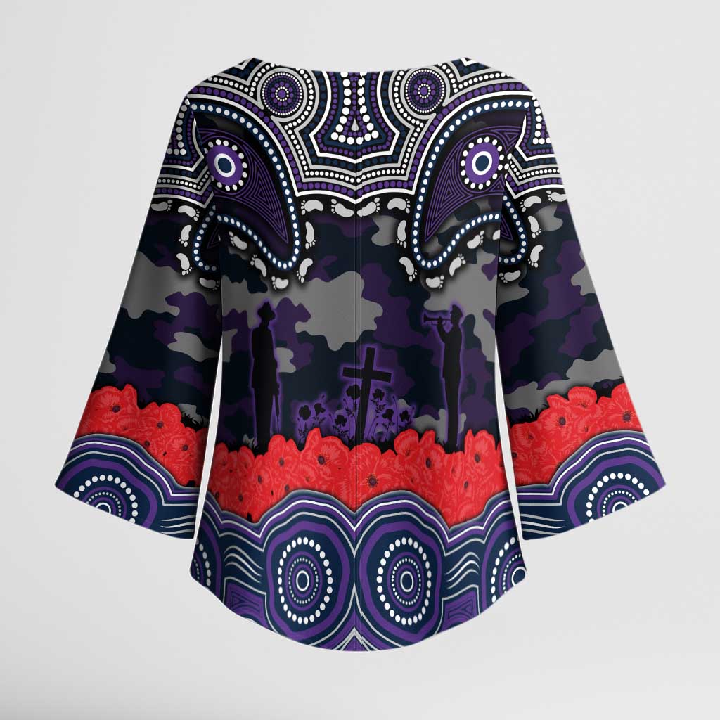 ANZAC Day Melbourne Storm Kimono Sleeve Blouse Military Memorial Aboriginal Indigenous Art