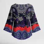 ANZAC Day Melbourne Storm Kimono Sleeve Blouse Military Memorial Aboriginal Indigenous Art