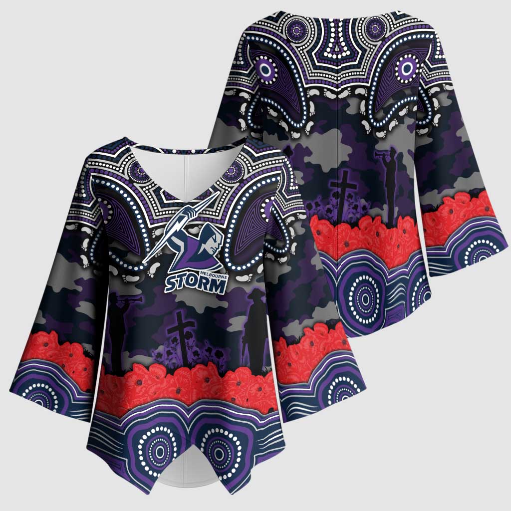ANZAC Day Melbourne Storm Kimono Sleeve Blouse Military Memorial Aboriginal Indigenous Art