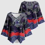 ANZAC Day Melbourne Storm Kimono Sleeve Blouse Military Memorial Aboriginal Indigenous Art