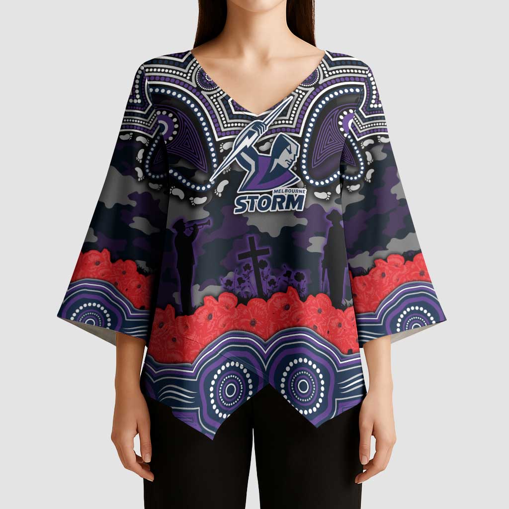 ANZAC Day Melbourne Storm Kimono Sleeve Blouse Military Memorial Aboriginal Indigenous Art