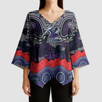 ANZAC Day Melbourne Storm Kimono Sleeve Blouse Military Memorial Aboriginal Indigenous Art