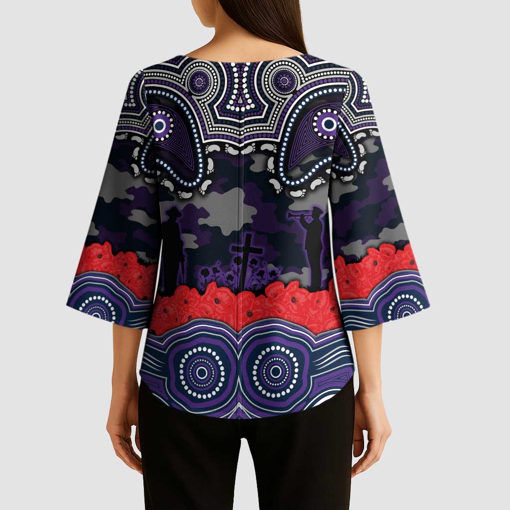 ANZAC Day Melbourne Storm Kimono Sleeve Blouse Military Memorial Aboriginal Indigenous Art