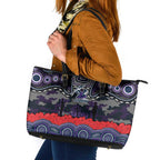 ANZAC Day Melbourne Storm Leather Tote Bag Military Memorial Aboriginal Indigenous Art
