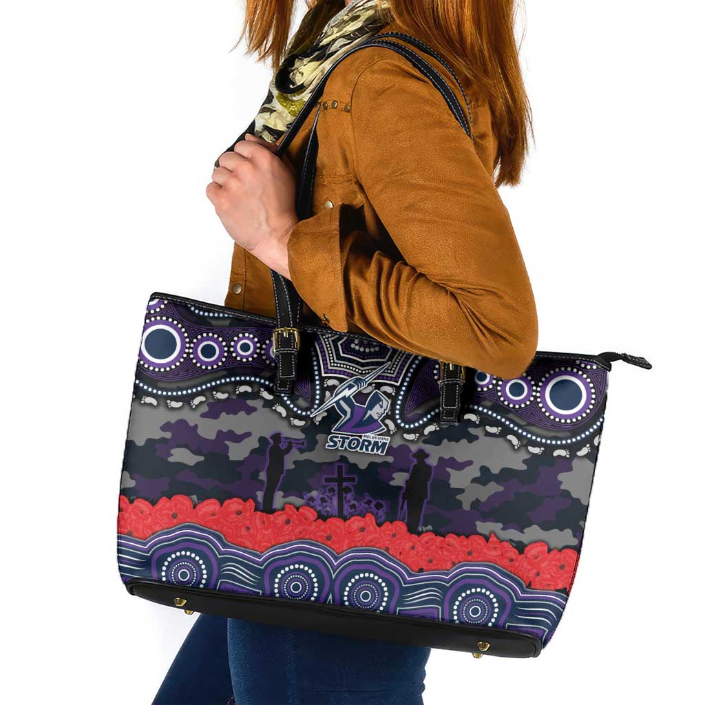 ANZAC Day Melbourne Storm Leather Tote Bag Military Memorial Aboriginal Indigenous Art