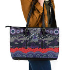 ANZAC Day Melbourne Storm Leather Tote Bag Military Memorial Aboriginal Indigenous Art
