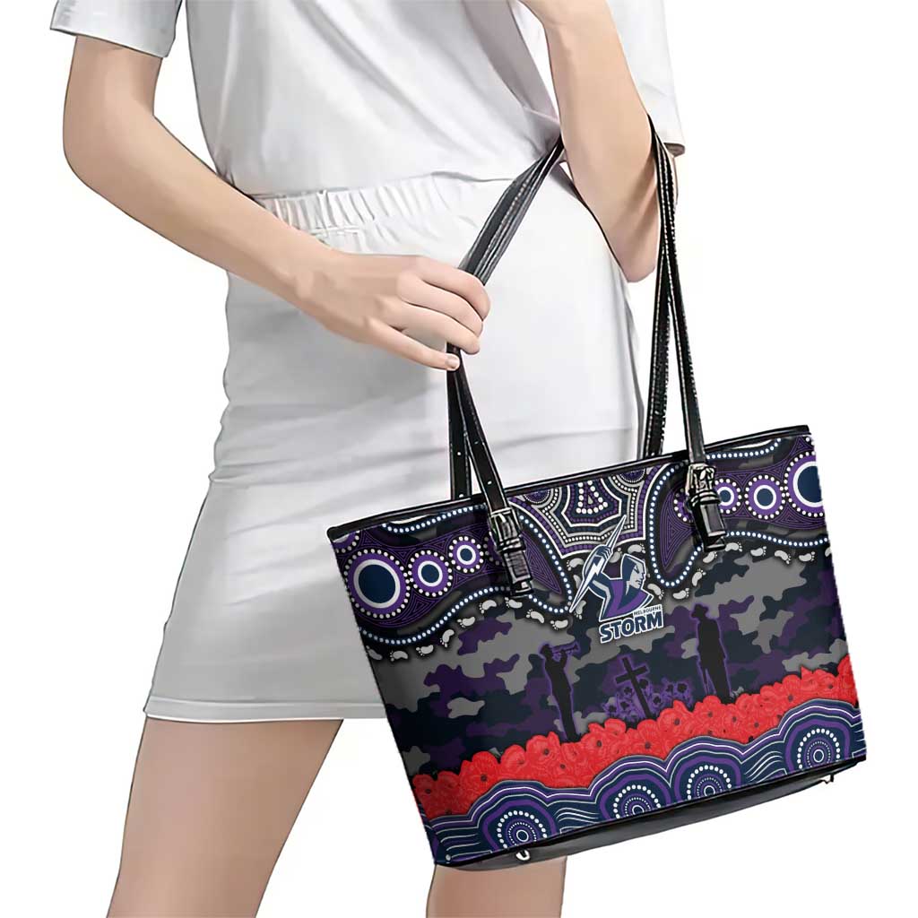 ANZAC Day Melbourne Storm Leather Tote Bag Military Memorial Aboriginal Indigenous Art