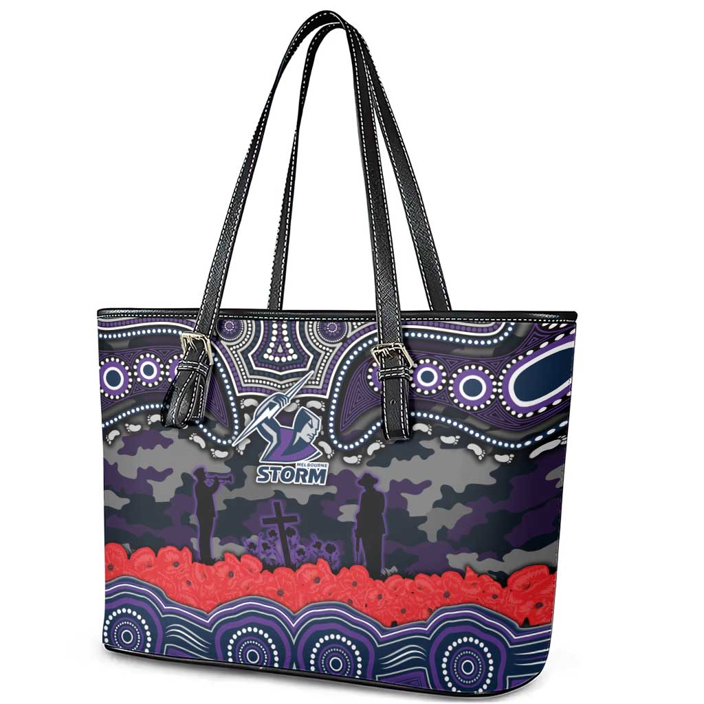 ANZAC Day Melbourne Storm Leather Tote Bag Military Memorial Aboriginal Indigenous Art