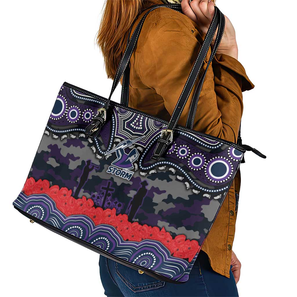 ANZAC Day Melbourne Storm Leather Tote Bag Military Memorial Aboriginal Indigenous Art