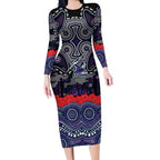 ANZAC Day Melbourne Storm Long Sleeve Bodycon Dress Military Memorial Aboriginal Indigenous Art
