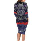 ANZAC Day Melbourne Storm Long Sleeve Bodycon Dress Military Memorial Aboriginal Indigenous Art