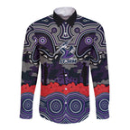 ANZAC Day Melbourne Storm Long Sleeve Button Shirt Military Memorial Aboriginal Indigenous Art