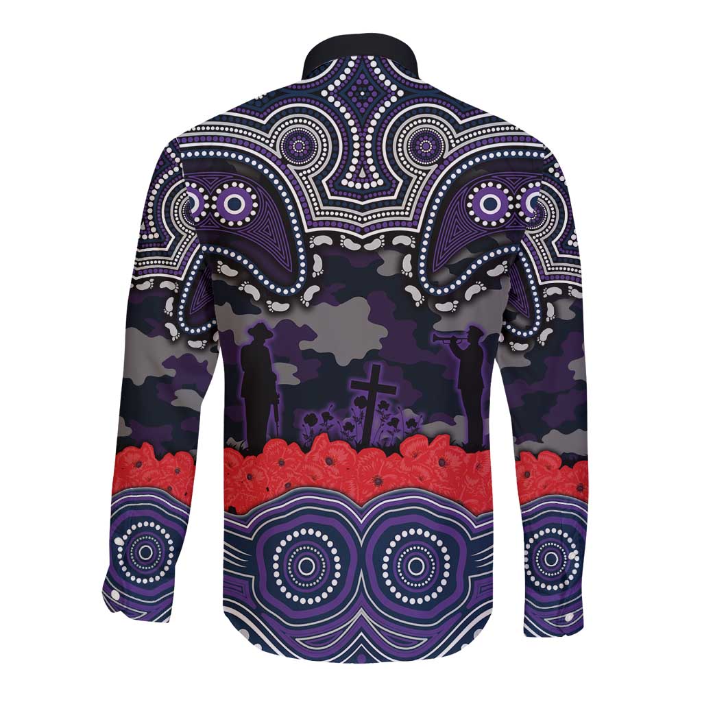 ANZAC Day Melbourne Storm Long Sleeve Button Shirt Military Memorial Aboriginal Indigenous Art