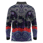 ANZAC Day Melbourne Storm Long Sleeve Polo Shirt Military Memorial Aboriginal Indigenous Art