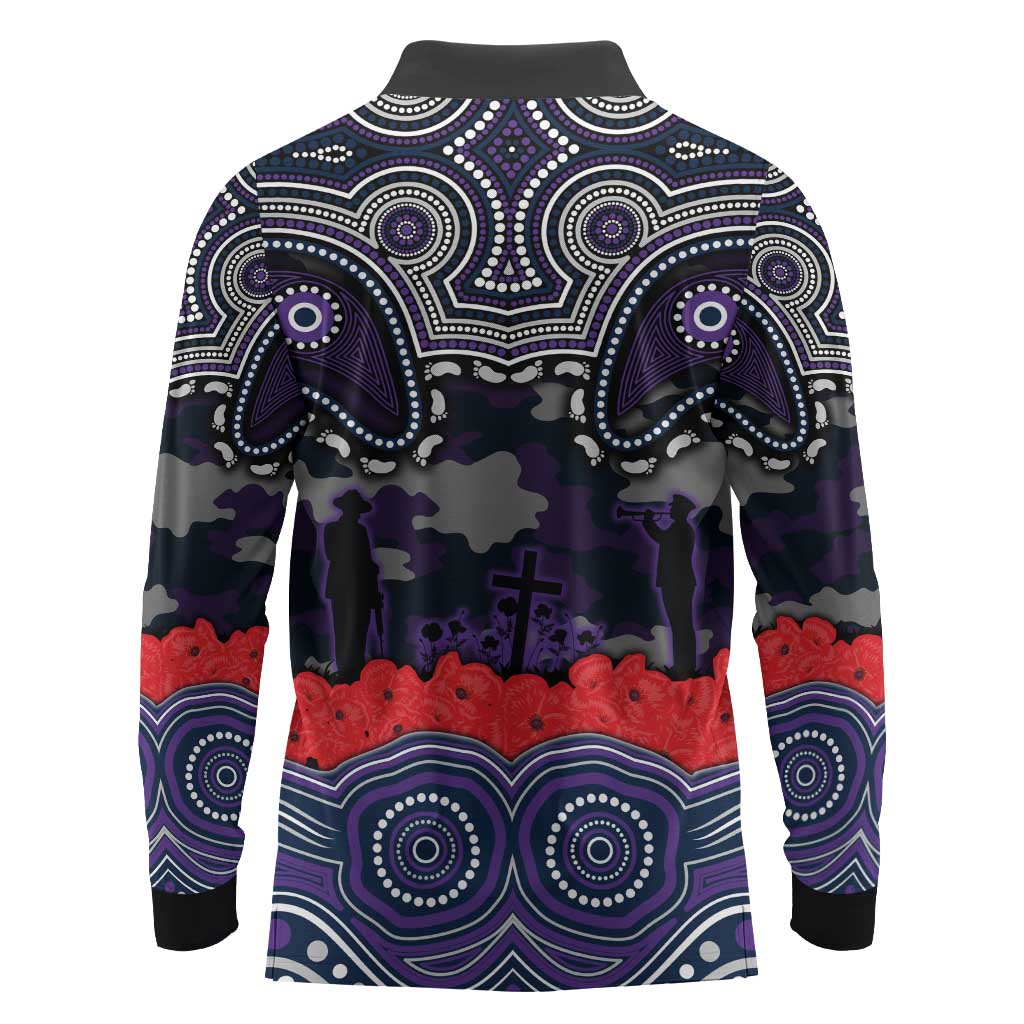 ANZAC Day Melbourne Storm Long Sleeve Polo Shirt Military Memorial Aboriginal Indigenous Art