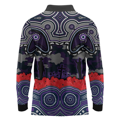 ANZAC Day Melbourne Storm Long Sleeve Polo Shirt Military Memorial Aboriginal Indigenous Art