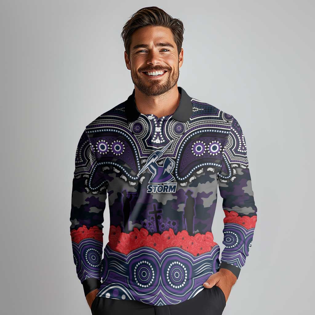 ANZAC Day Melbourne Storm Long Sleeve Polo Shirt Military Memorial Aboriginal Indigenous Art