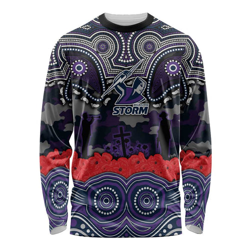 ANZAC Day Melbourne Storm Long Sleeve Shirt Military Memorial Aboriginal Indigenous Art