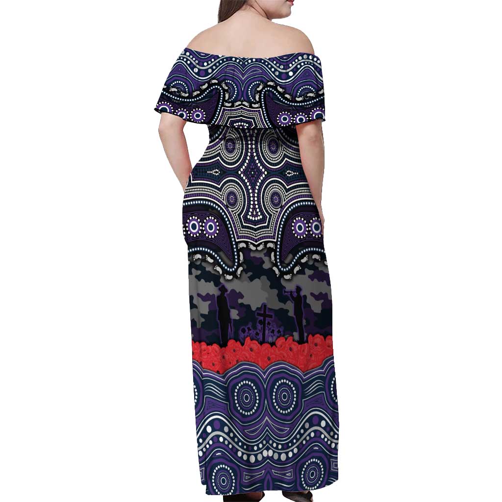 ANZAC Day Melbourne Storm Off Shoulder Maxi Dress Military Memorial Aboriginal Indigenous Art