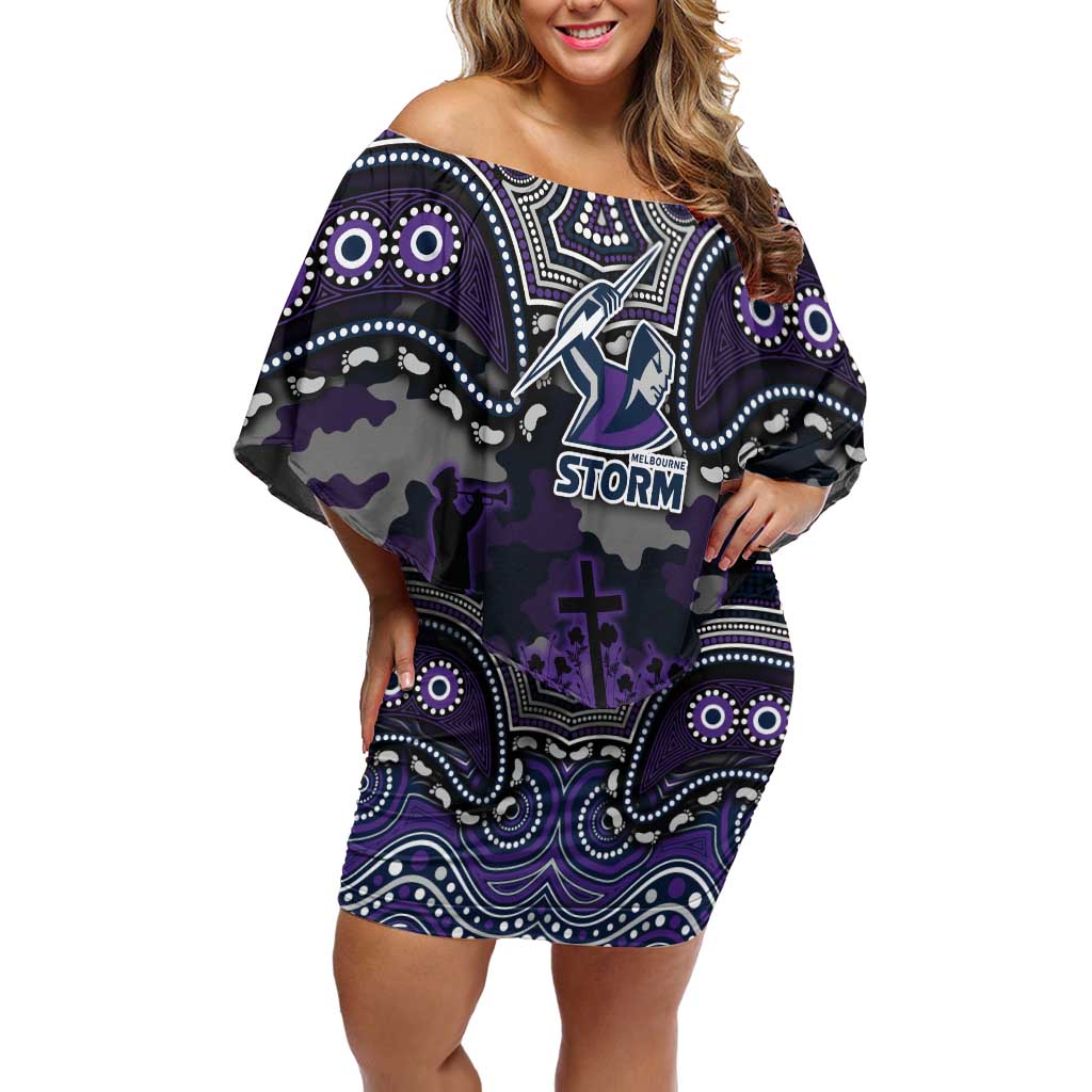 ANZAC Day Melbourne Storm Off Shoulder Short Dress Military Memorial Aboriginal Indigenous Art