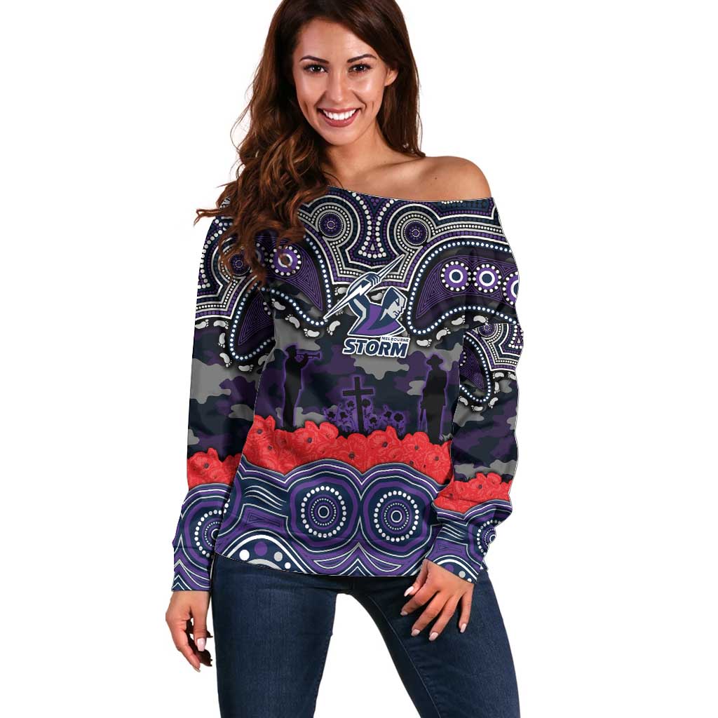 ANZAC Day Melbourne Storm Off Shoulder Sweater Military Memorial Aboriginal Indigenous Art