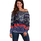 ANZAC Day Melbourne Storm Off Shoulder Sweater Military Memorial Aboriginal Indigenous Art