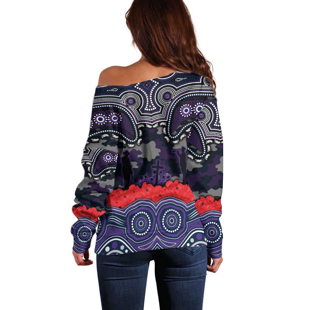 ANZAC Day Melbourne Storm Off Shoulder Sweater Military Memorial Aboriginal Indigenous Art