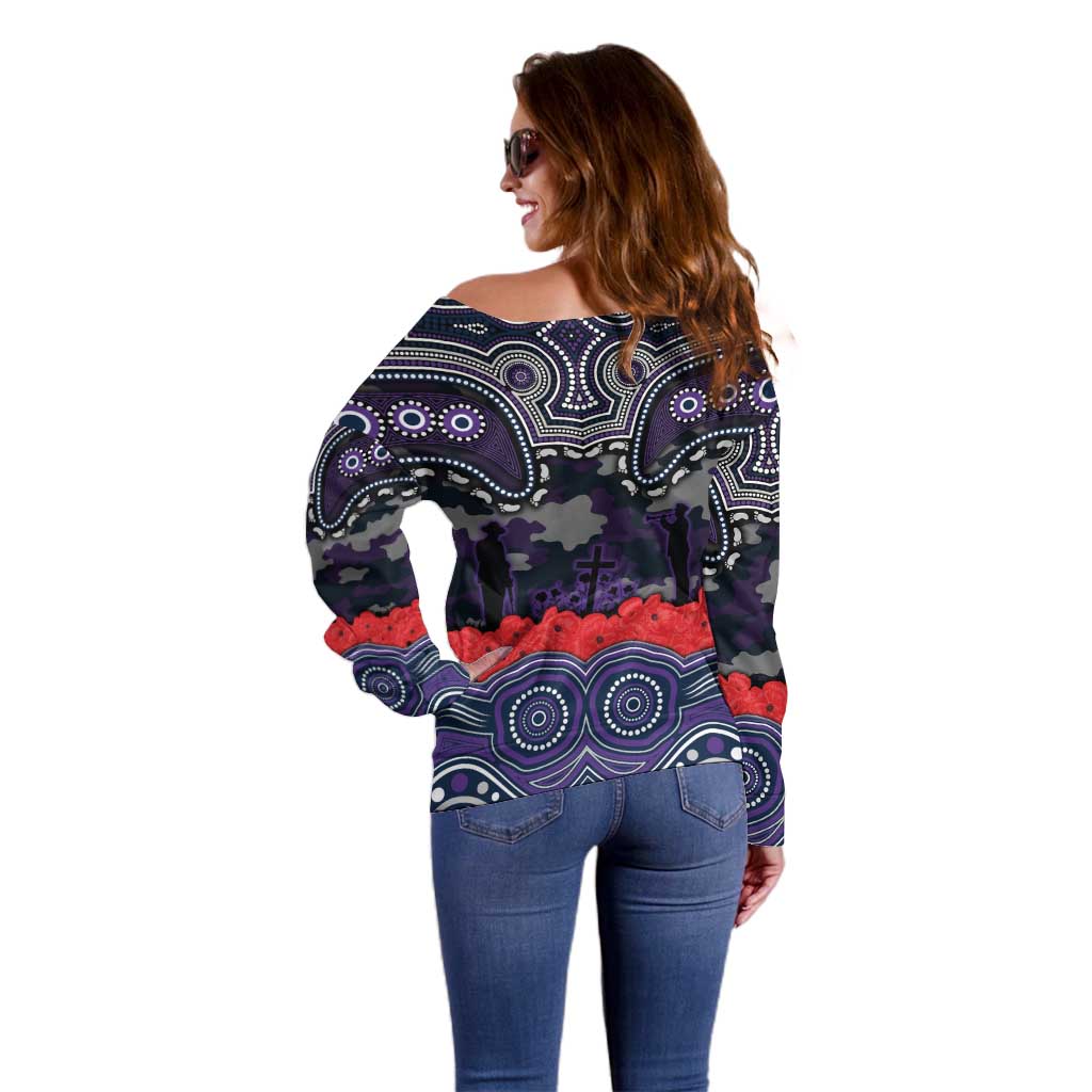ANZAC Day Melbourne Storm Off Shoulder Sweater Military Memorial Aboriginal Indigenous Art