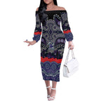 ANZAC Day Melbourne Storm Off The Shoulder Long Sleeve Dress Military Memorial Aboriginal Indigenous Art