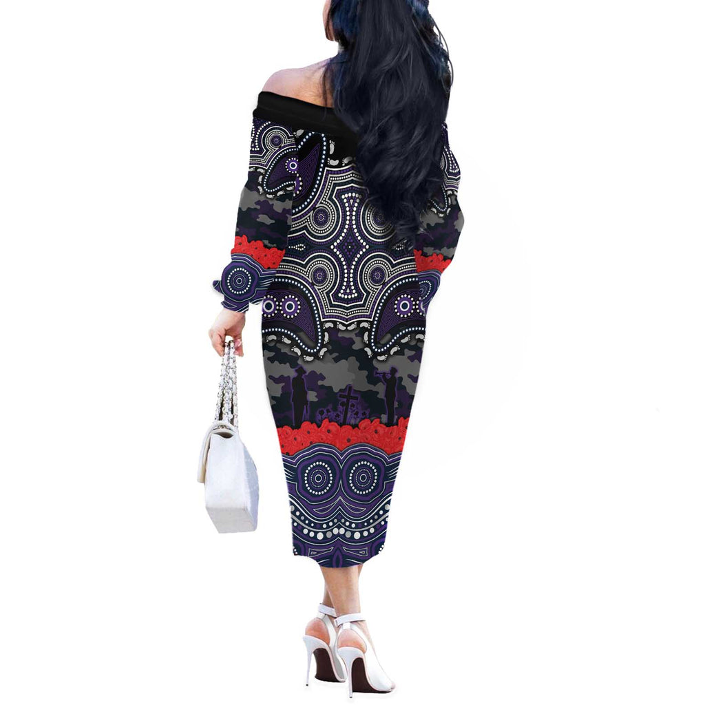ANZAC Day Melbourne Storm Off The Shoulder Long Sleeve Dress Military Memorial Aboriginal Indigenous Art