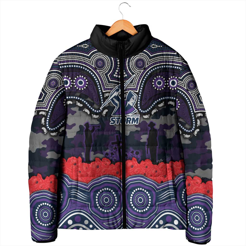 ANZAC Day Melbourne Storm Padded Jacket Military Memorial Aboriginal Indigenous Art