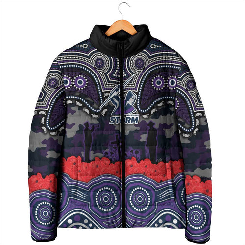 ANZAC Day Melbourne Storm Padded Jacket Military Memorial Aboriginal Indigenous Art