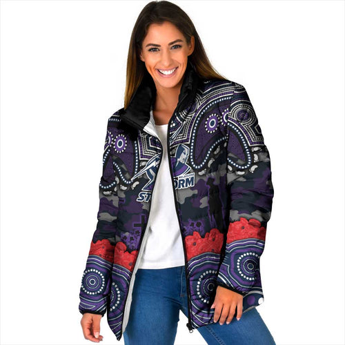 ANZAC Day Melbourne Storm Padded Jacket Military Memorial Aboriginal Indigenous Art