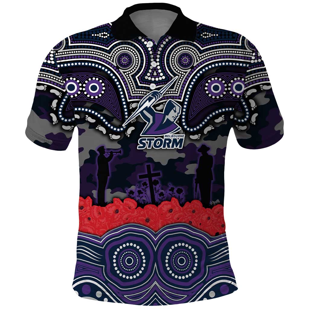 ANZAC Day Melbourne Storm Polo Shirt Military Memorial Aboriginal Indigenous Art