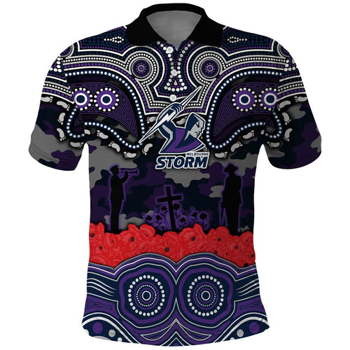 ANZAC Day Melbourne Storm Polo Shirt Military Memorial Aboriginal Indigenous Art
