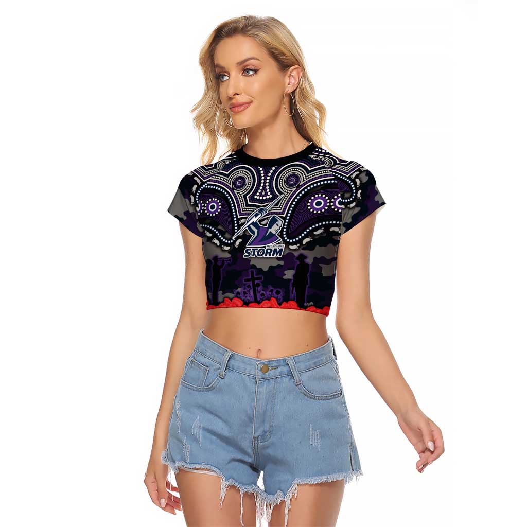 ANZAC Day Melbourne Storm Raglan Cropped T Shirt Military Memorial Aboriginal Indigenous Art