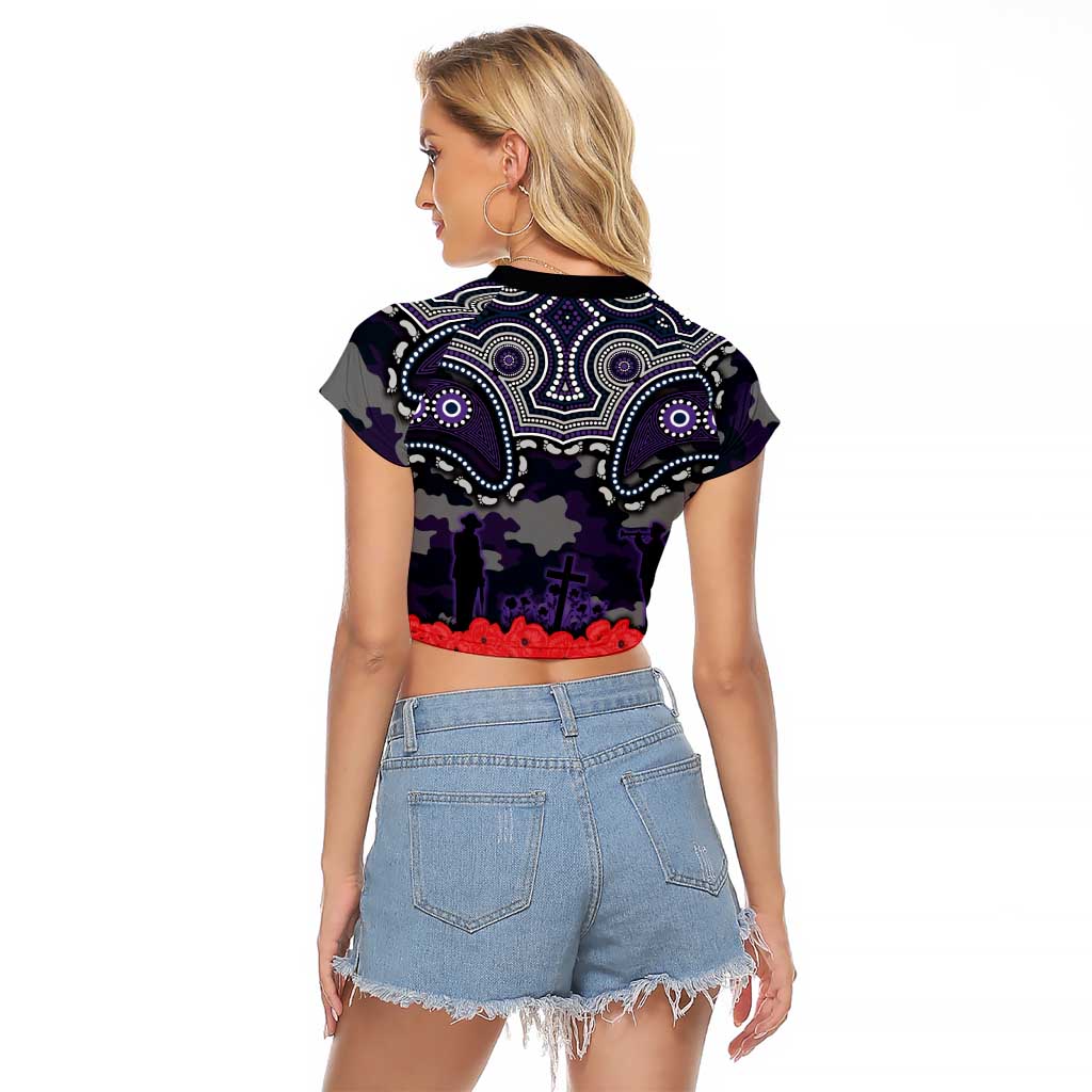 ANZAC Day Melbourne Storm Raglan Cropped T Shirt Military Memorial Aboriginal Indigenous Art
