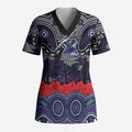 ANZAC Day Melbourne Storm Scrub Top Military Memorial Aboriginal Indigenous Art