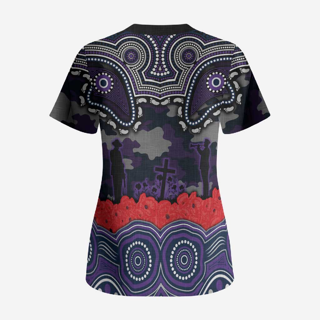 ANZAC Day Melbourne Storm Scrub Top Military Memorial Aboriginal Indigenous Art