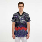 ANZAC Day Melbourne Storm Scrub Top Military Memorial Aboriginal Indigenous Art