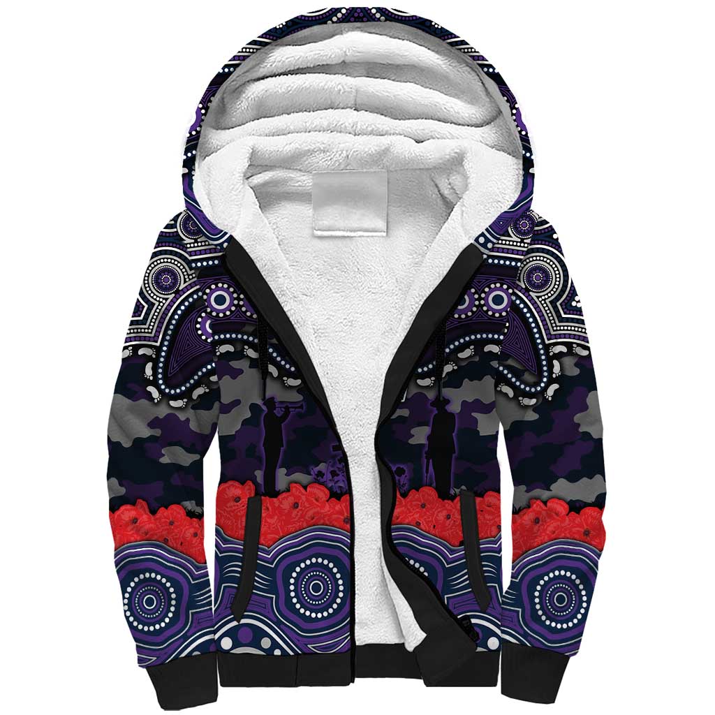 ANZAC Day Melbourne Storm Sherpa Hoodie Military Memorial Aboriginal Indigenous Art