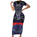 ANZAC Day Melbourne Storm Short Sleeve Bodycon Dress Military Memorial Aboriginal Indigenous Art