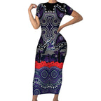ANZAC Day Melbourne Storm Short Sleeve Bodycon Dress Military Memorial Aboriginal Indigenous Art