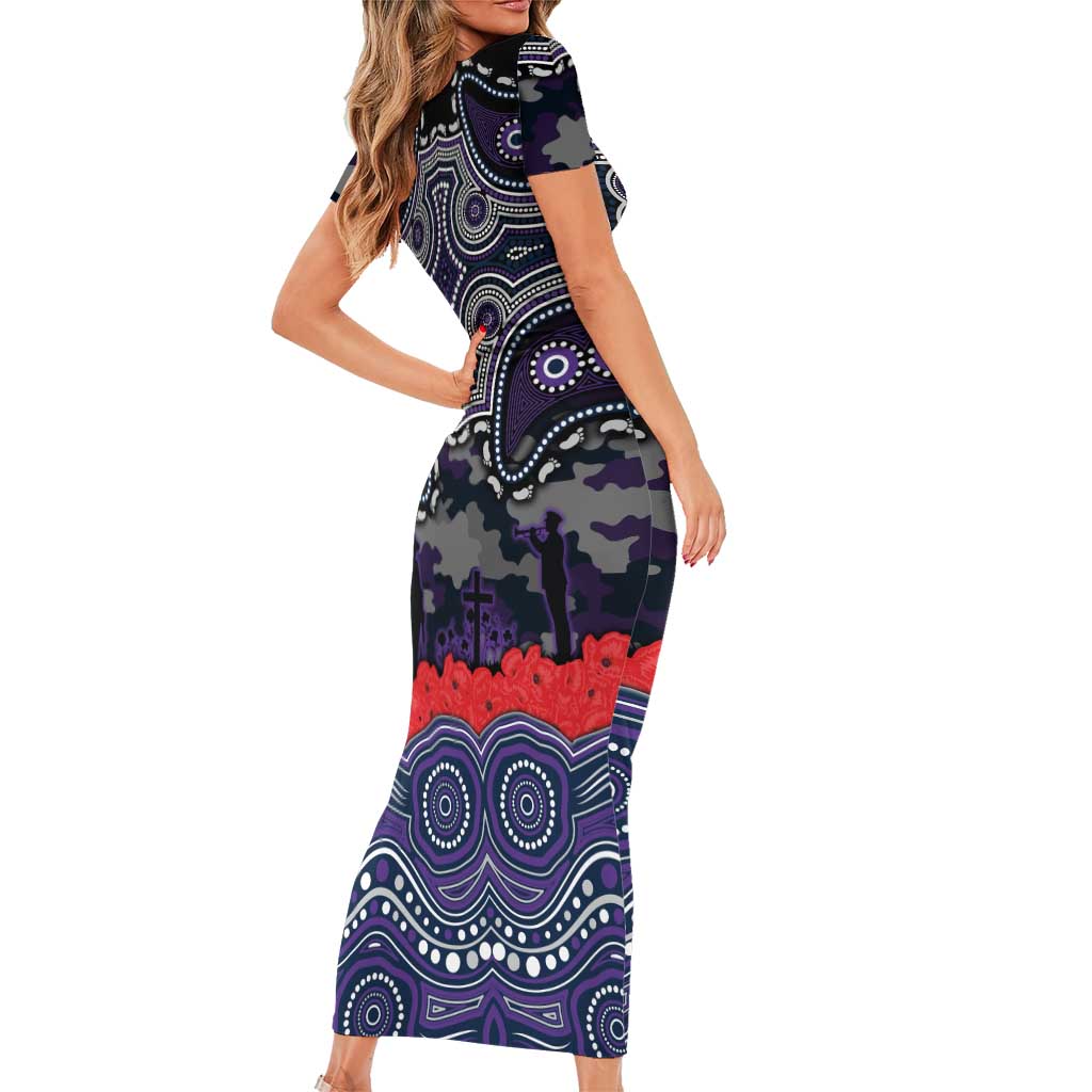 ANZAC Day Melbourne Storm Short Sleeve Bodycon Dress Military Memorial Aboriginal Indigenous Art