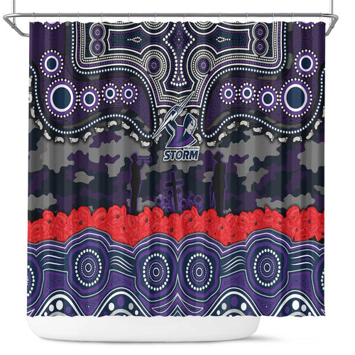 ANZAC Day Melbourne Storm Shower Curtain Military Memorial Aboriginal Indigenous Art