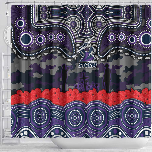 ANZAC Day Melbourne Storm Shower Curtain Military Memorial Aboriginal Indigenous Art