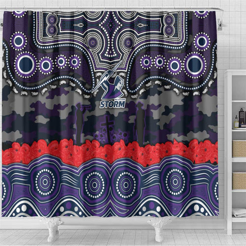 ANZAC Day Melbourne Storm Shower Curtain Military Memorial Aboriginal Indigenous Art